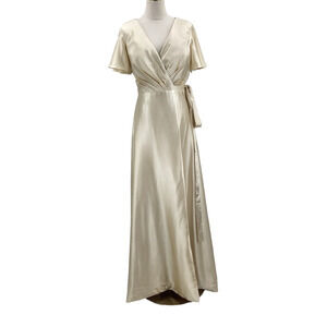 CHAMPAGNE SZ 6 M gold flutter sleeve wrap maxi dress party bridesmaid NEW 0B10